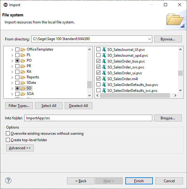 Import hierarchy list