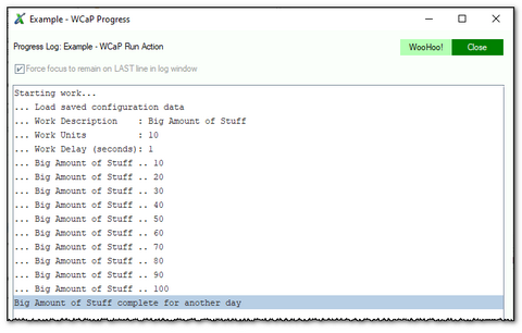 Example - WCaP Run Action - Work Completed