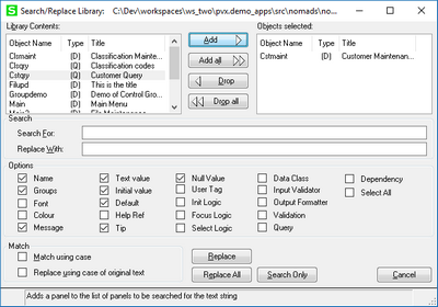 NOMADS Library Search / Replace