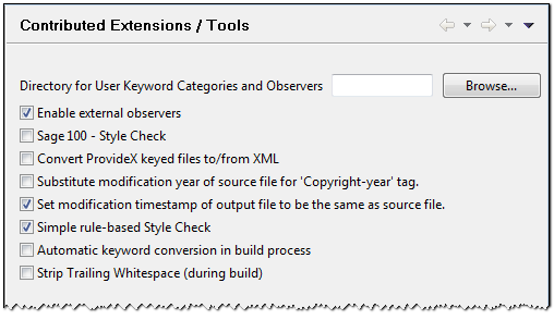 Built-in ProvideX Contributed Extensions / Tools Preferences