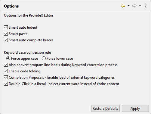 ProvideX Editor Options preference page